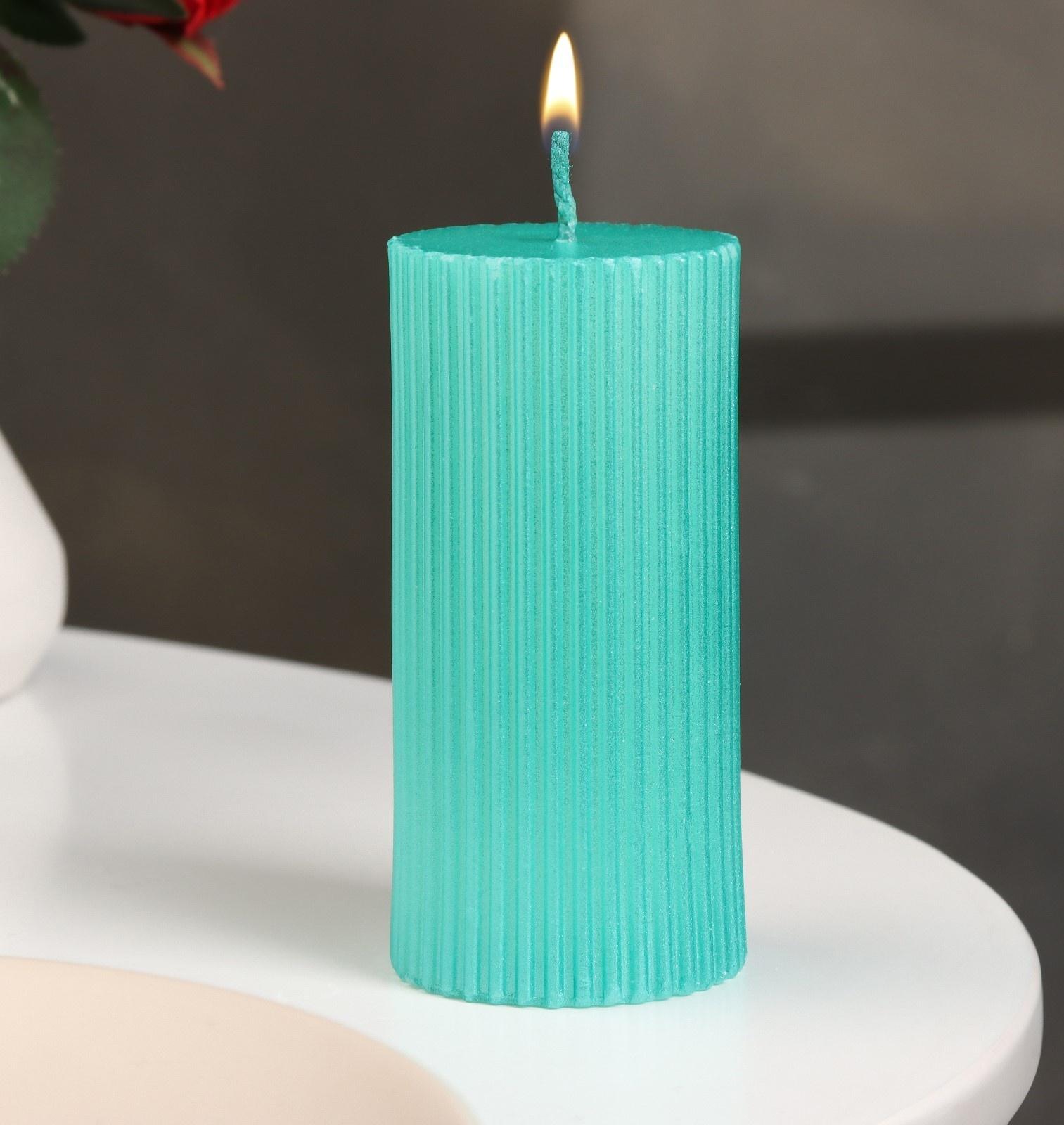 Свеча-цилиндр с гранями,5х10см, пальмовый воск, тиффани, металлик, 6 ч