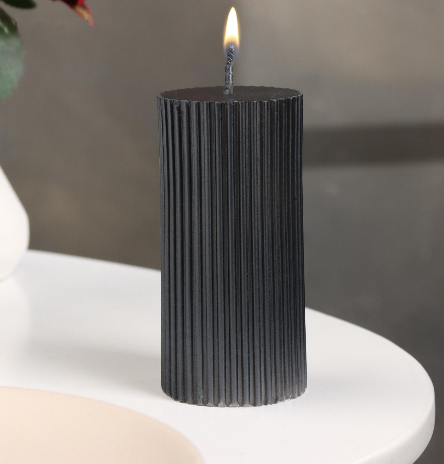 Свеча-цилиндр с гранями,5х10 см, пальмовый воск, мокрый асфальт, 6 ч