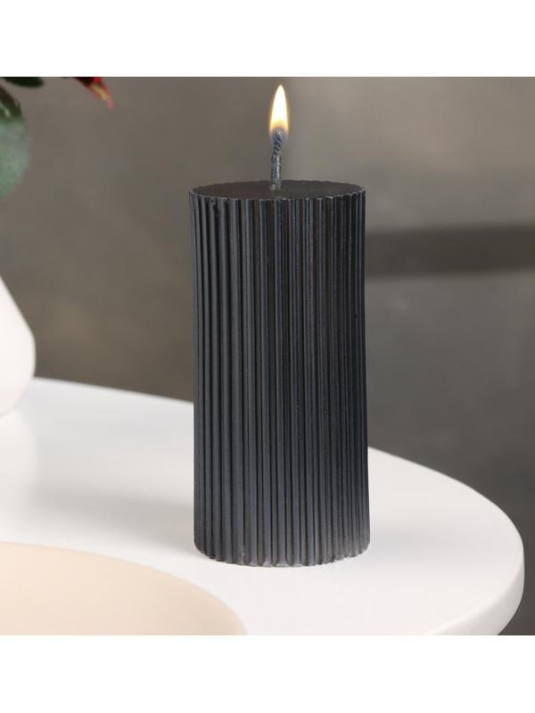 Свеча-цилиндр с гранями,5х10 см, пальмовый воск, мокрый асфальт, 6 ч