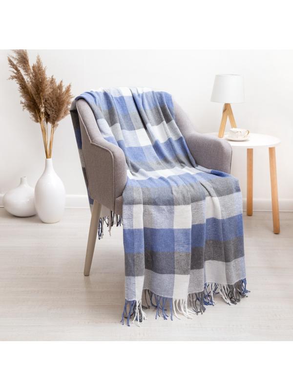 Плед Пикник 170х210см, бел-сер-син рап.8, хл 20%, пан 40%, пэ 40%