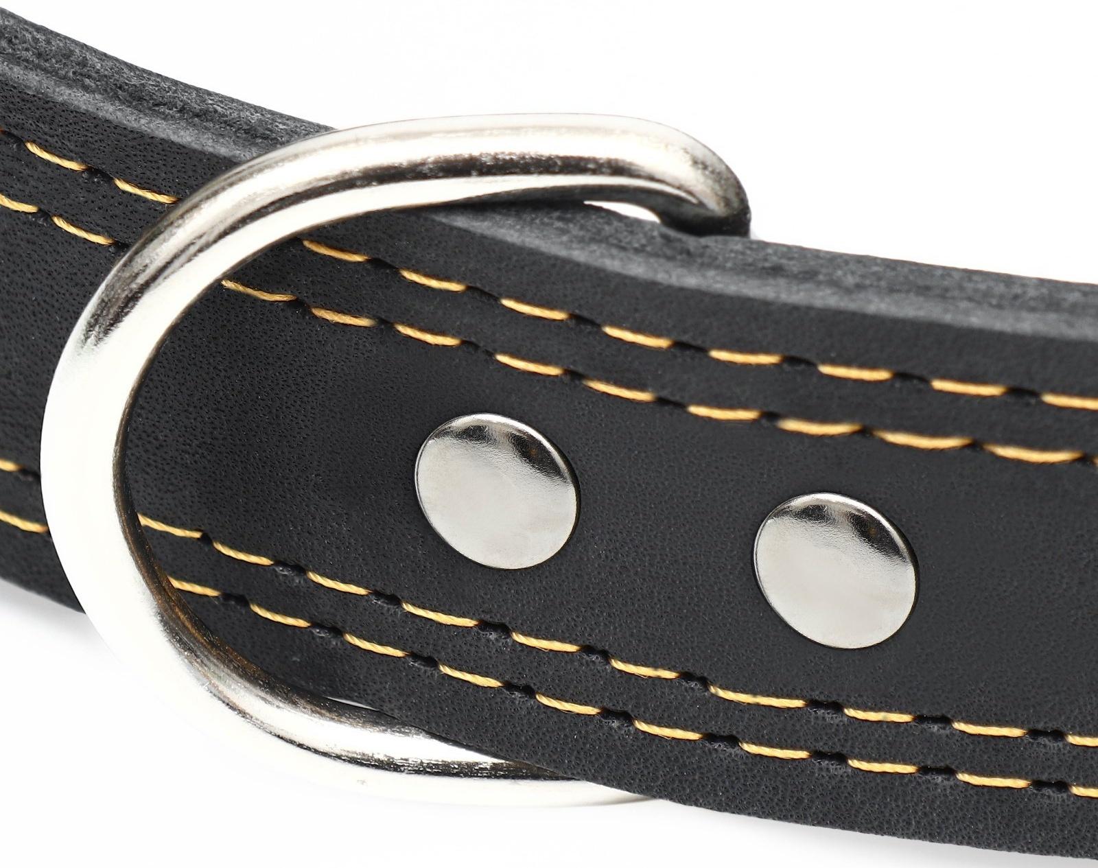 Ошейник кожаный двухслойный, 85 х 4.5 см,  ОШ 50-70 см, чёрный