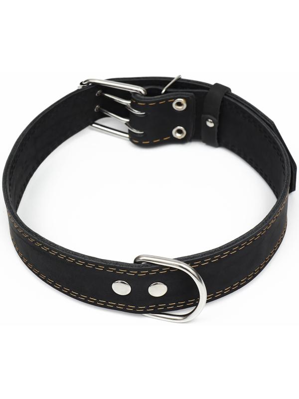 Ошейник кожаный двухслойный, 85 х 4.5 см,  ОШ 50-70 см, чёрный