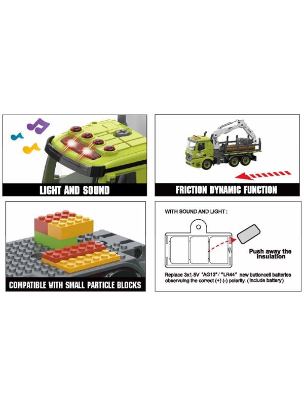 Конструктор винтовой «Лесопогрузчик», свет, звук, инерция, 76 деталей