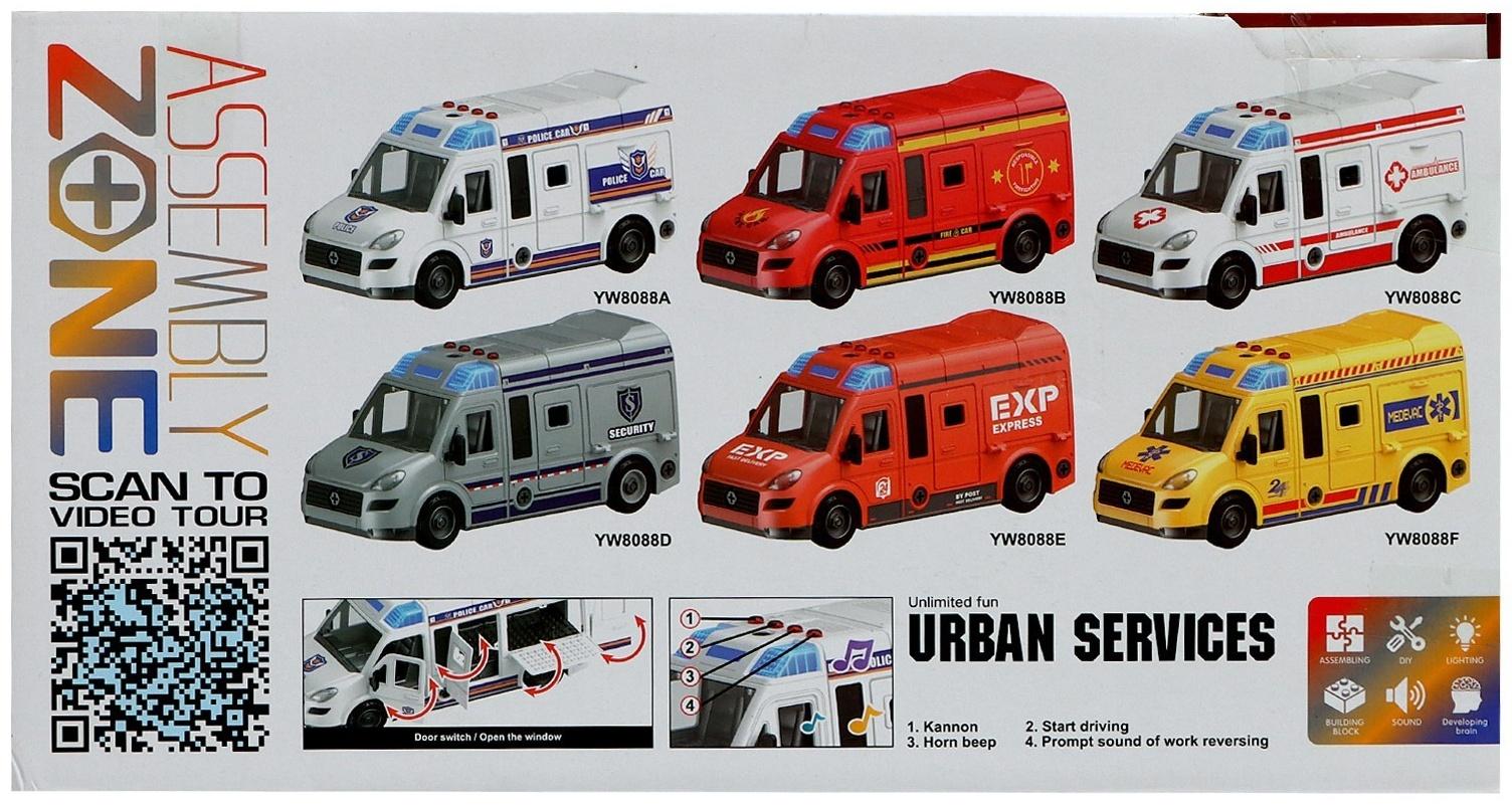 Конструктор винтовой «Полицейский фургон», свет, звук, инерция, 50 деталей