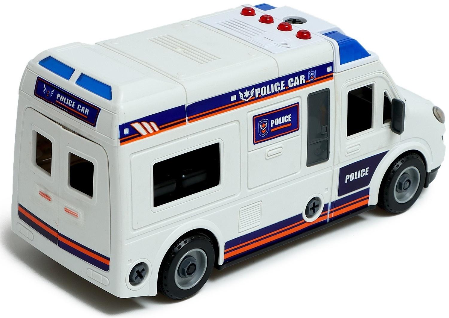 Конструктор винтовой «Полицейский фургон», свет, звук, инерция, 50 деталей