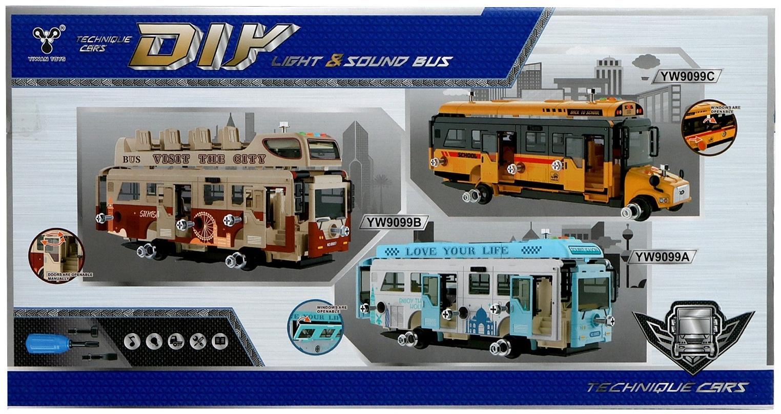 Конструктор винтовой «Автобус», свет, звук, инерция, 42 детали