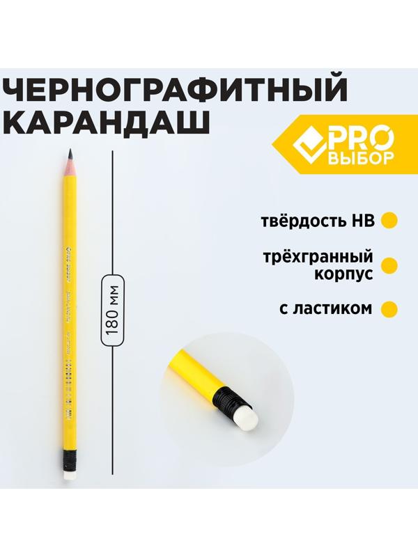 Карандаш чернографитный НВ с ластиком PROвыбор «Градиент»