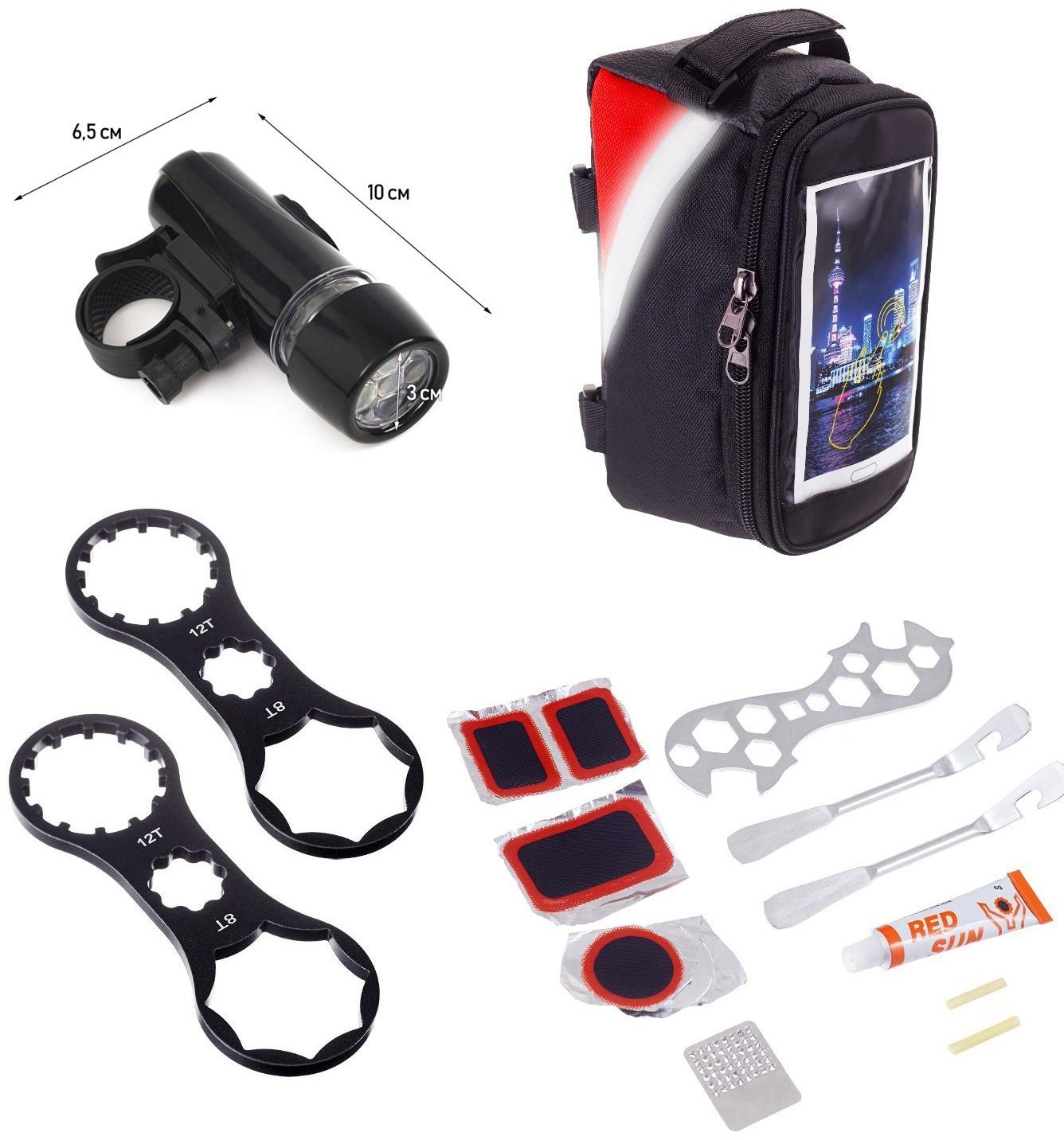 Набор для велосипеда 3 в 1: ремонтный набор, велосипедный ключ, сумка