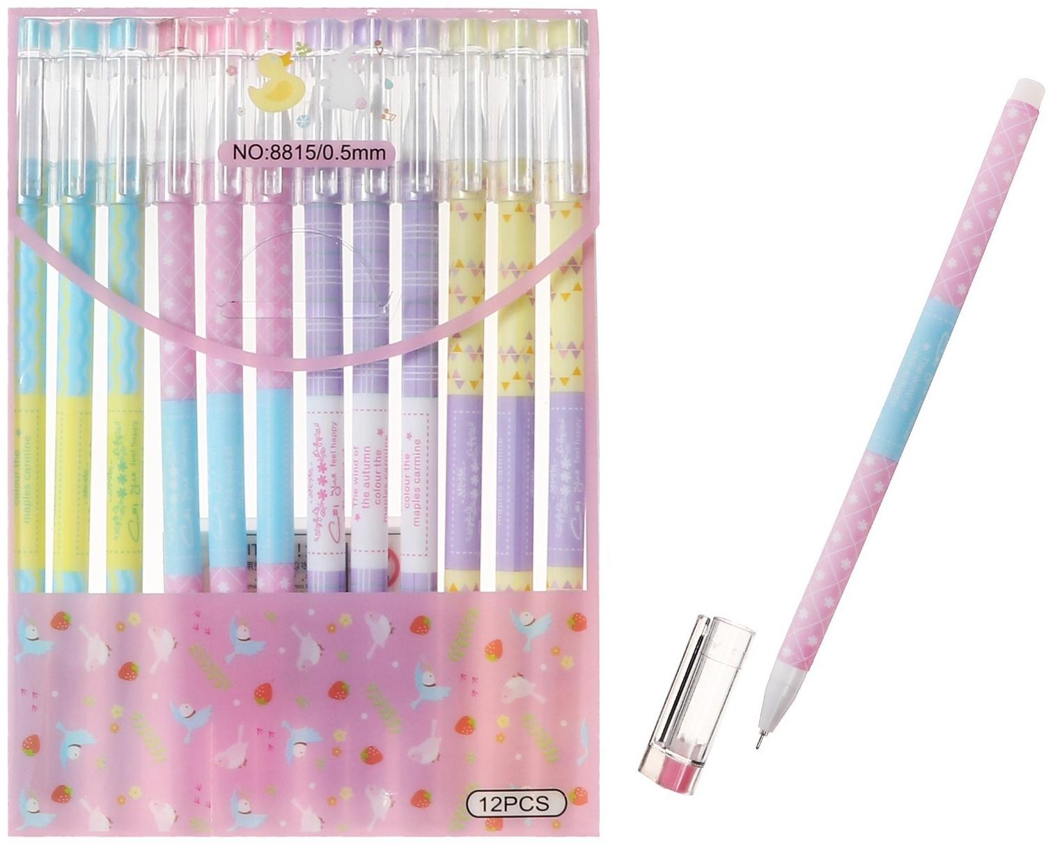 Ручка гелевая 0,5мм, стержень синий, корпус МИКС Узоры