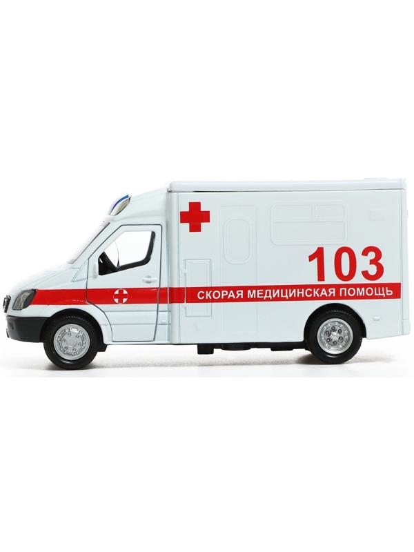 Машина металлическая «Скорая», 1:32, свет и звук, инерция, открываются двери
