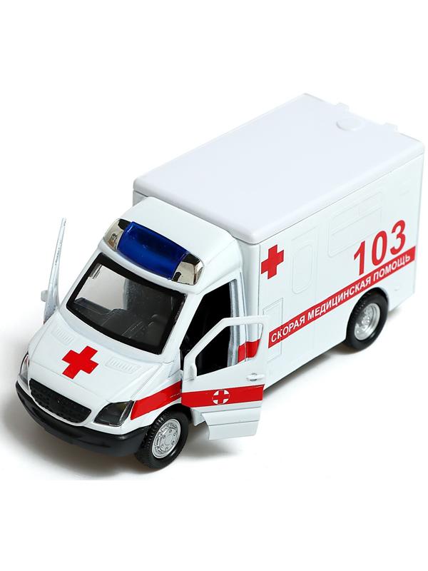 Машина металлическая «Скорая», 1:32, свет и звук, инерция, открываются двери