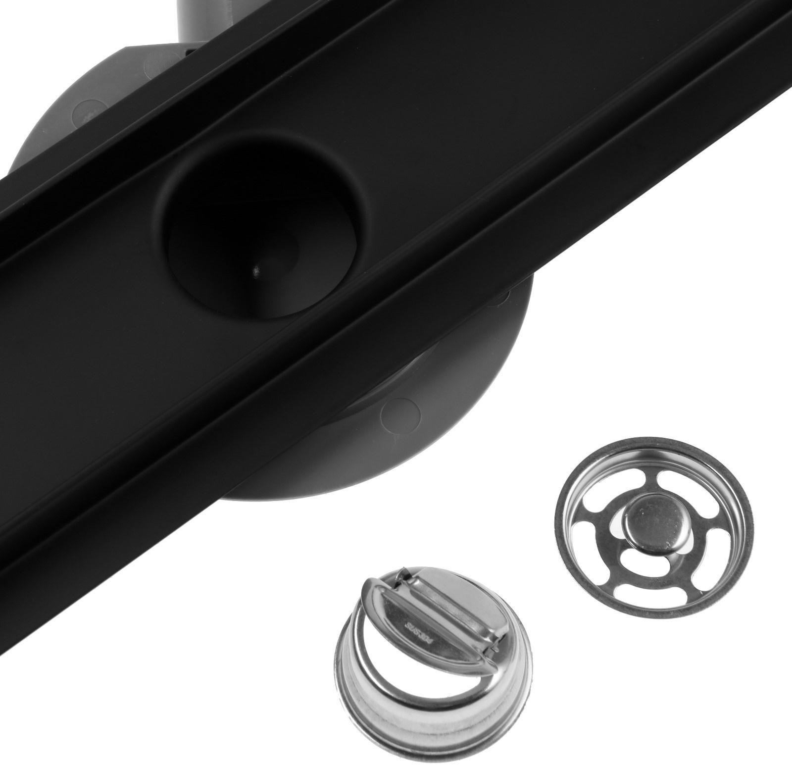 Трап ZEIN, c флaнцeм свободного вращения 360°, 7х40 см, d=40/50 мм, нерж. сталь, черный