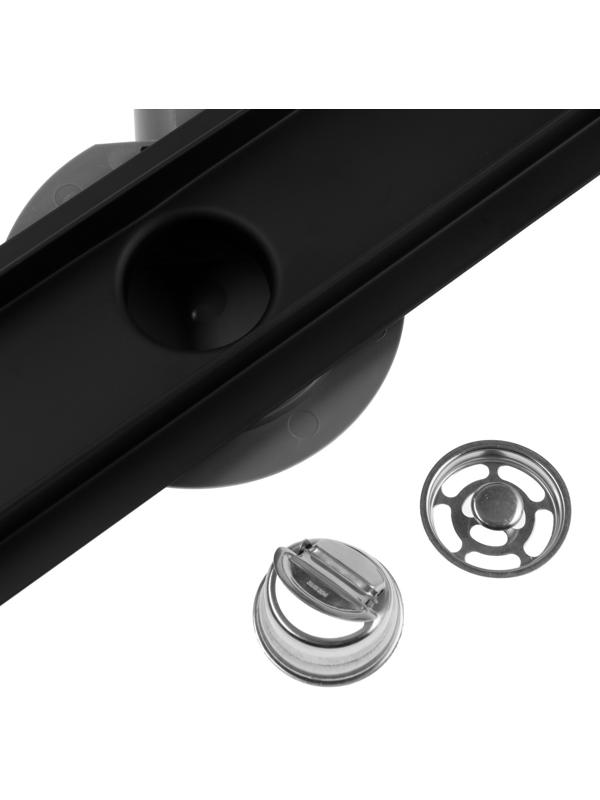 Трап ZEIN, c флaнцeм свободного вращения 360°, 7х40 см, d=40/50 мм, нерж. сталь, черный