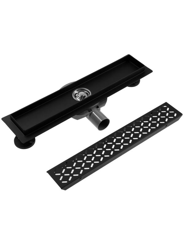 Трап ZEIN, c флaнцeм свободного вращения 360°, 7х40 см, d=40/50 мм, нерж. сталь, черный