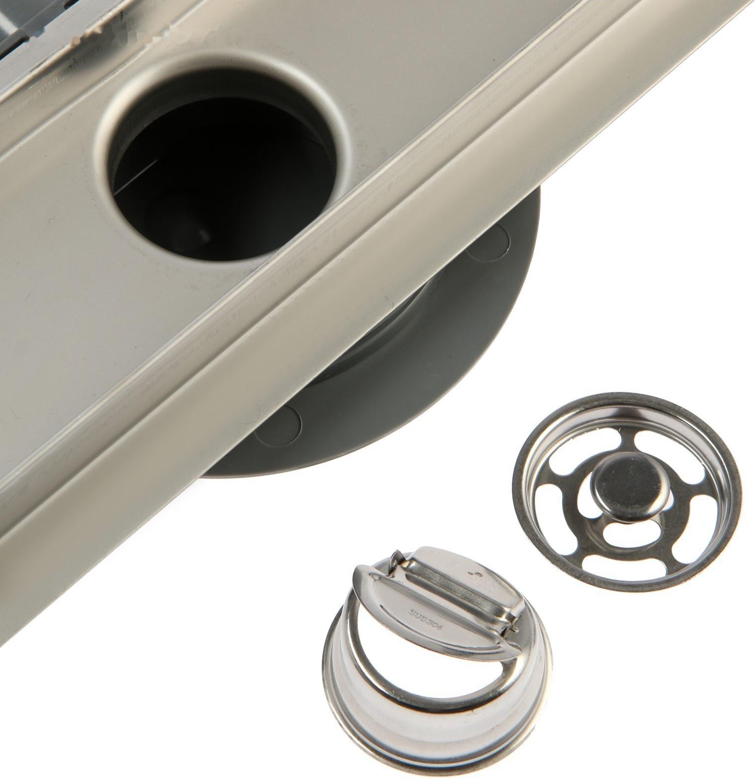 Трап ZEIN, c флaнцeм свободного вращения 360°, 7х50 см, d=40/50 мм, нерж. сталь, сатин