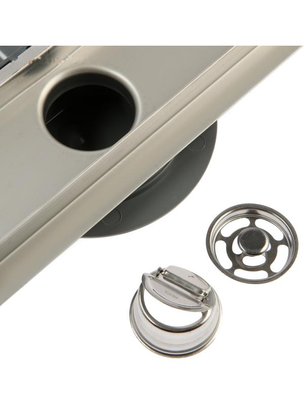 Трап ZEIN, c флaнцeм свободного вращения 360°, 7х50 см, d=40/50 мм, нерж. сталь, сатин