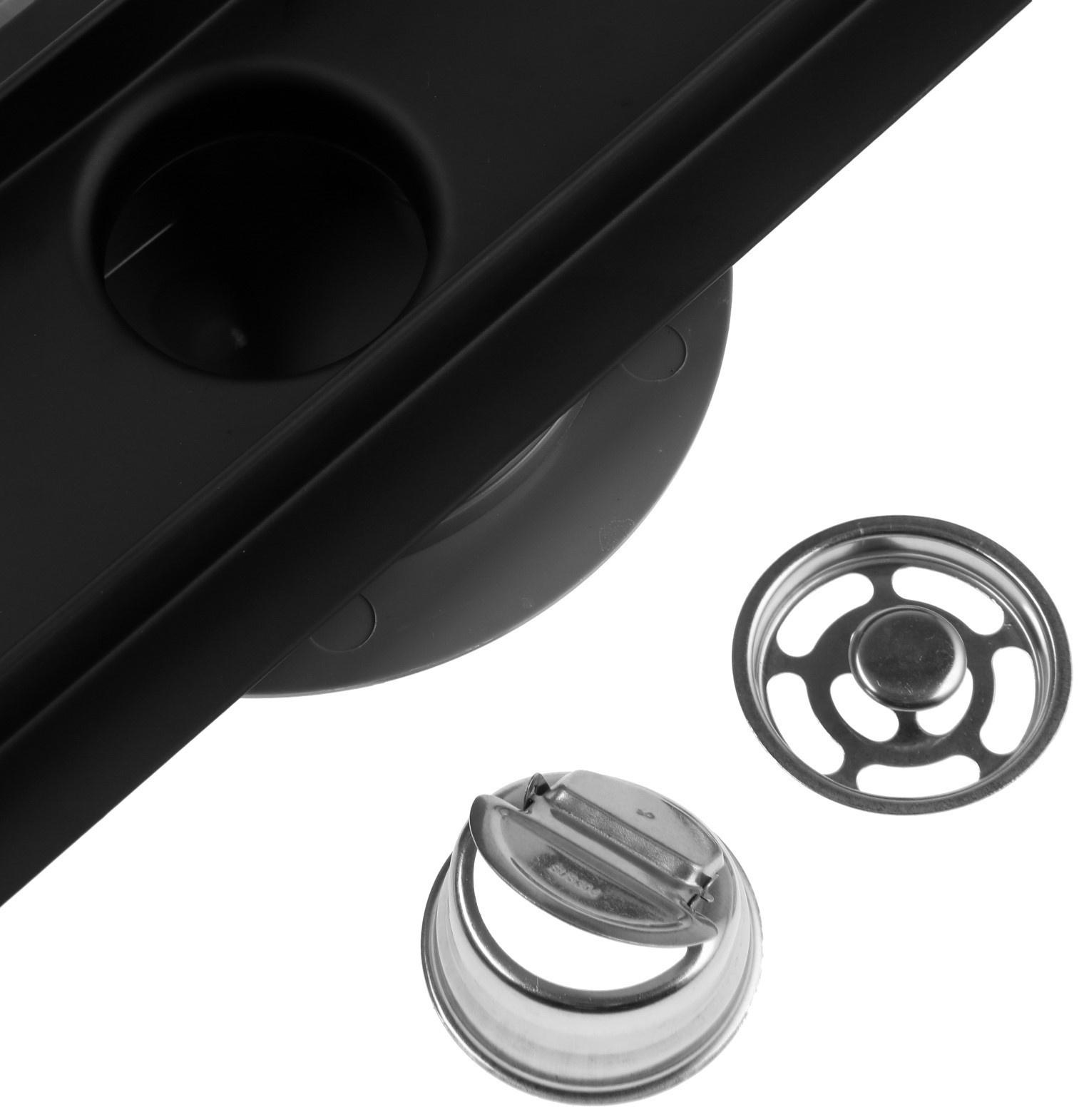 Трап ZEIN, c флaнцeм свободного вращения 360°, 7х50 см, d=40/50 мм, нерж. сталь, черный