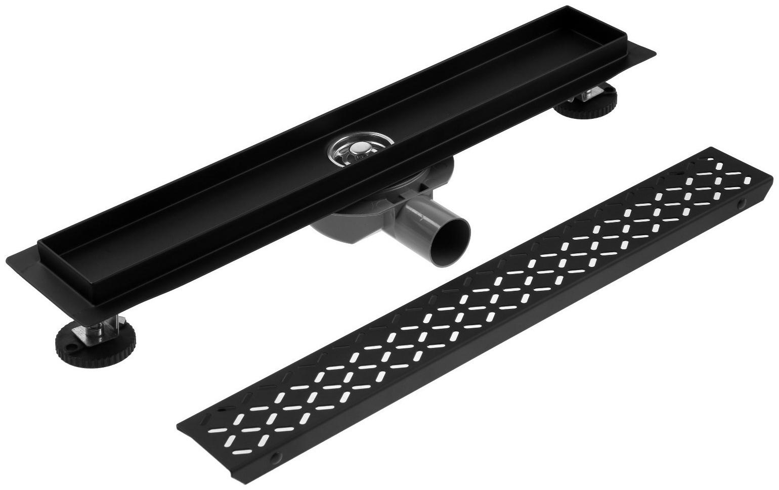 Трап ZEIN, c флaнцeм свободного вращения 360°, 7х50 см, d=40/50 мм, нерж. сталь, черный