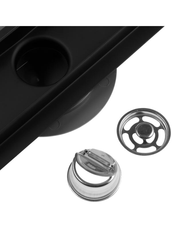 Трап ZEIN, c флaнцeм свободного вращения 360°, 7х50 см, d=40/50 мм, нерж. сталь, черный