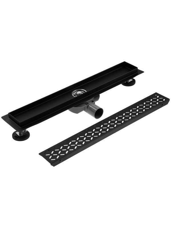 Трап ZEIN, c флaнцeм свободного вращения 360°, 7х50 см, d=40/50 мм, нерж. сталь, черный