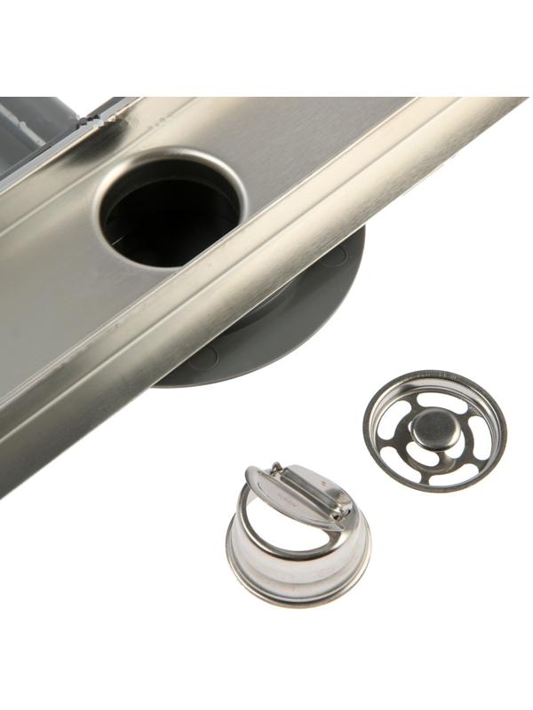 Трап ZEIN, c флaнцeм свободного вращения 360°, 7х60 см, d=40/50 мм, нерж. сталь, сатин