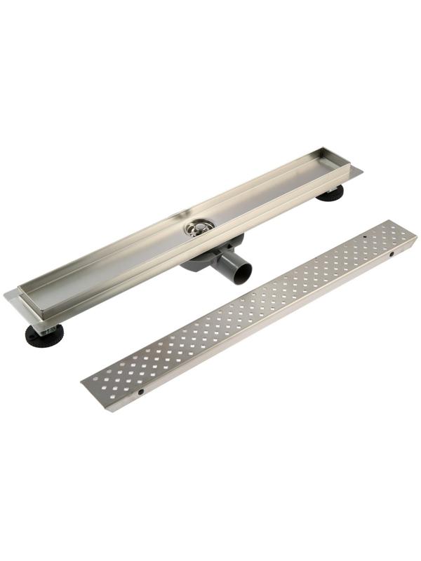 Трап ZEIN, c флaнцeм свободного вращения 360°, 7х60 см, d=40/50 мм, нерж. сталь, сатин