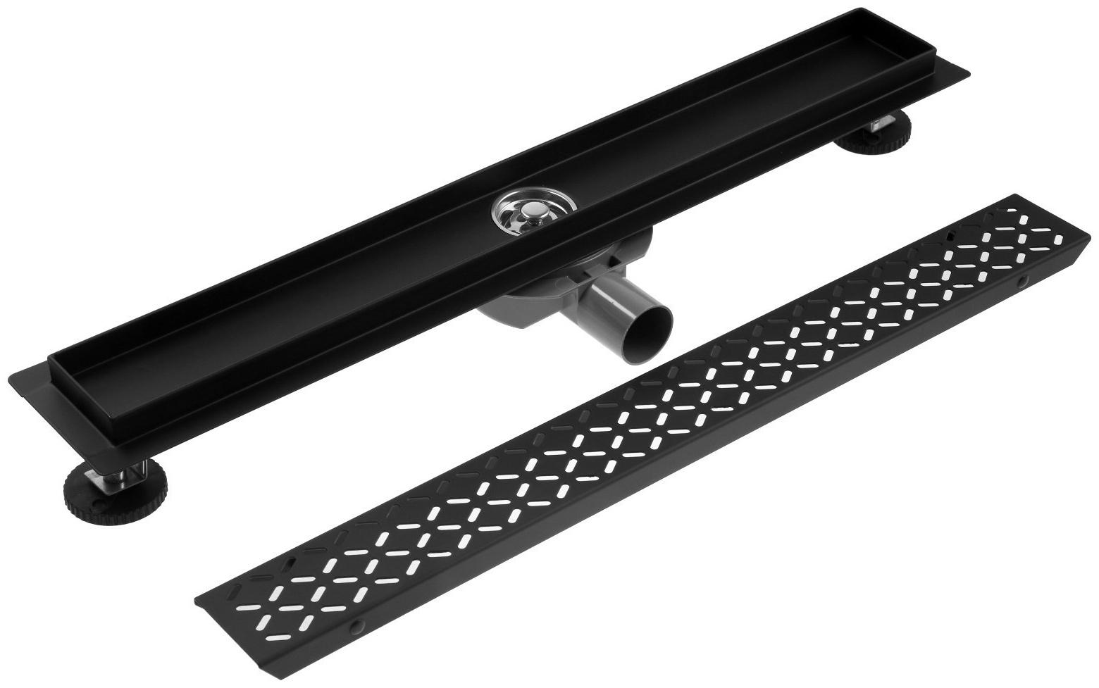 Трап ZEIN, c флaнцeм свободного вращения 360°, 7х60 см, d=40/50 мм, нерж. сталь, черный