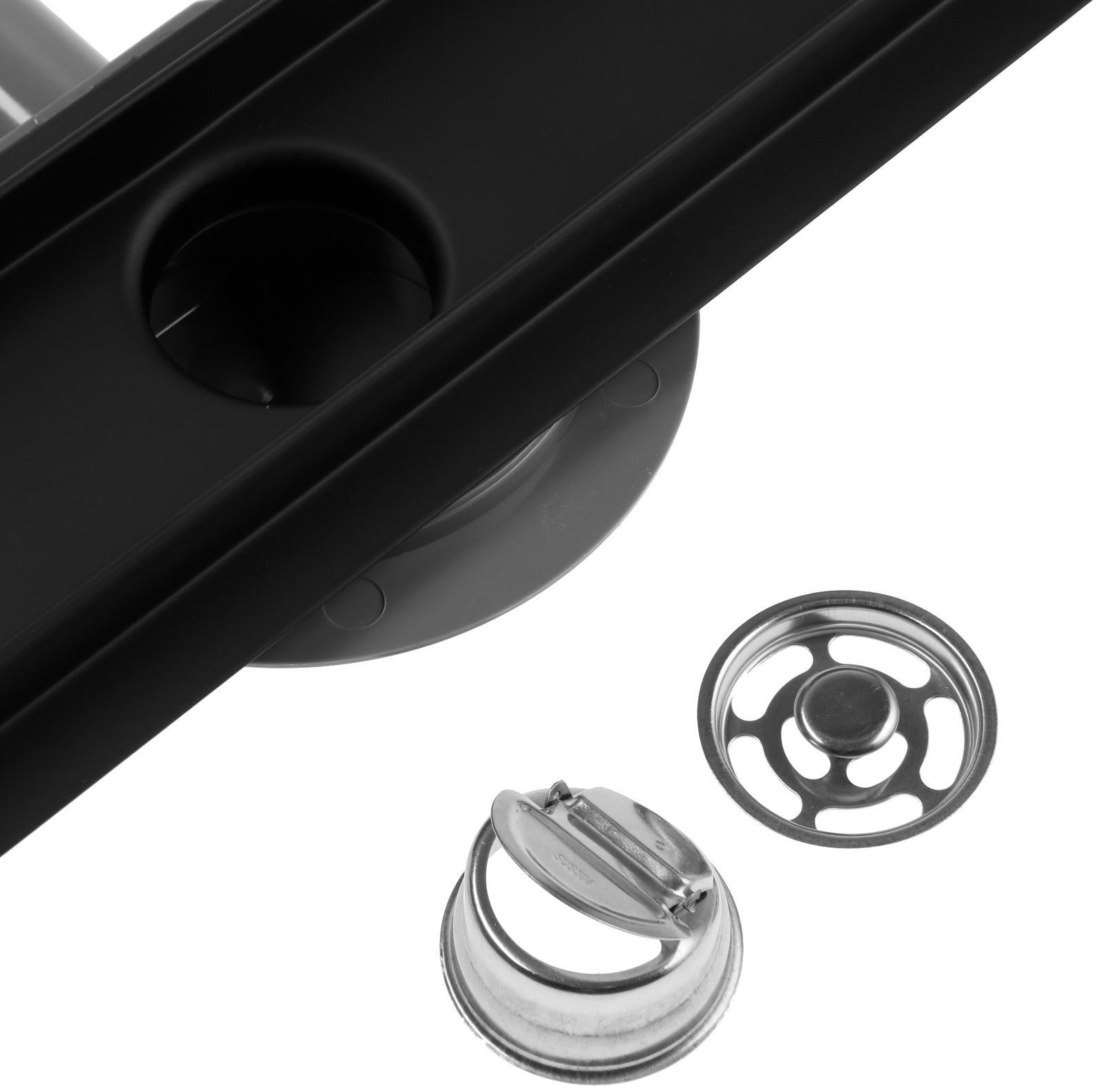 Трап ZEIN, c флaнцeм свободного вращения 360°, 7х60 см, d=40/50 мм, нерж. сталь, черный