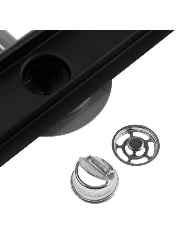 Трап ZEIN, c флaнцeм свободного вращения 360°, 7х60 см, d=40/50 мм, нерж. сталь, черный