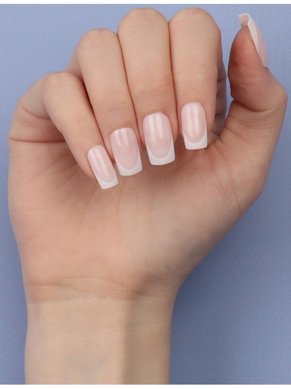 Накладные ногти «Classic French», 24 шт, с клеевыми пластинами, форма мягкий квадрат, цвет нежно-розовый/белый