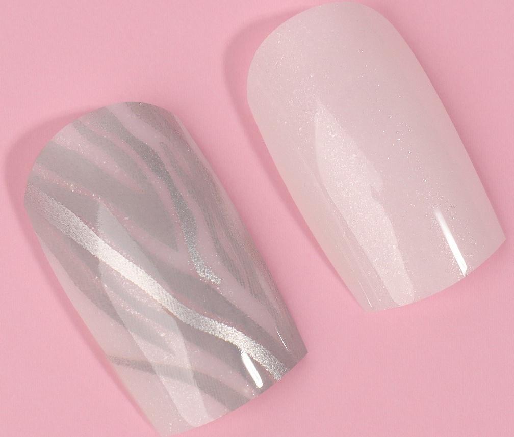 Накладные ногти «Zebra», 24 шт, с клеевыми пластинами, форма мягкий квадрат, цвет белый/серебристый