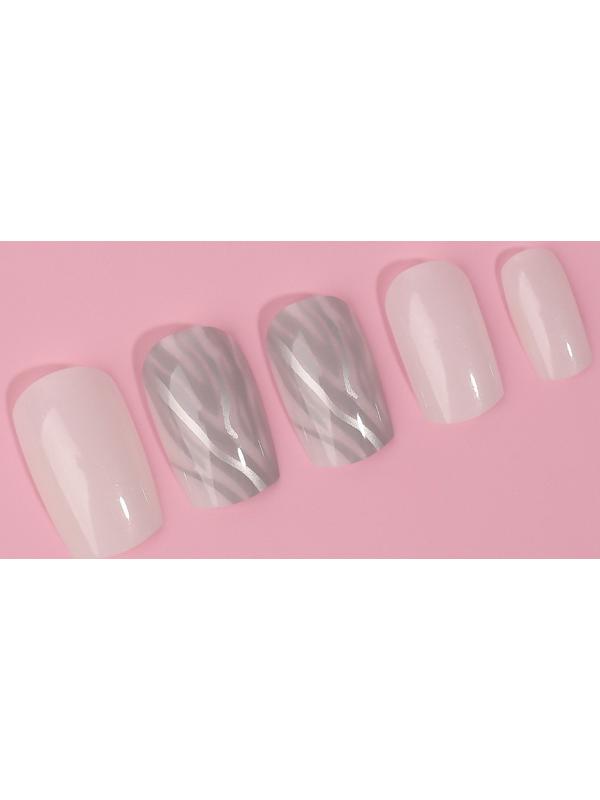 Накладные ногти «Zebra», 24 шт, с клеевыми пластинами, форма мягкий квадрат, цвет белый/серебристый