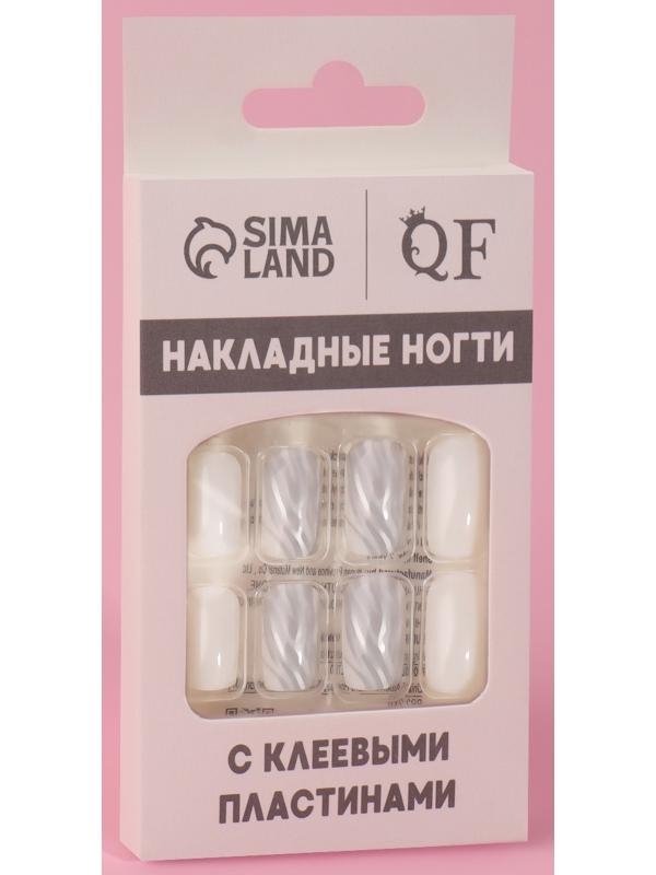 Накладные ногти «Zebra», 24 шт, с клеевыми пластинами, форма мягкий квадрат, цвет белый/серебристый