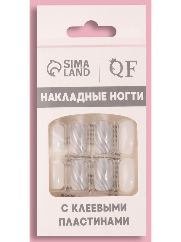 Накладные ногти «Zebra», 24 шт, с клеевыми пластинами, форма мягкий квадрат, цвет белый/серебристый
