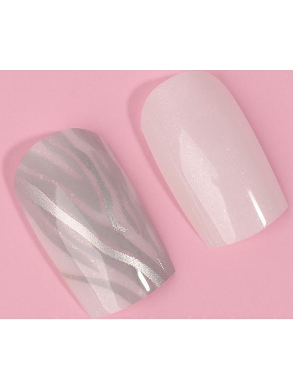 Накладные ногти «Zebra», 24 шт, с клеевыми пластинами, форма мягкий квадрат, цвет белый/серебристый