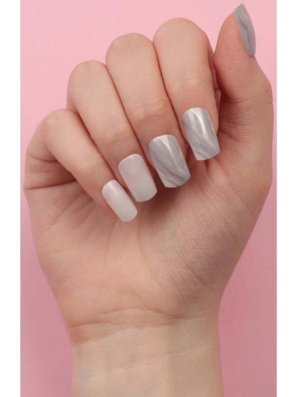 Накладные ногти «Zebra», 24 шт, с клеевыми пластинами, форма мягкий квадрат, цвет белый/серебристый