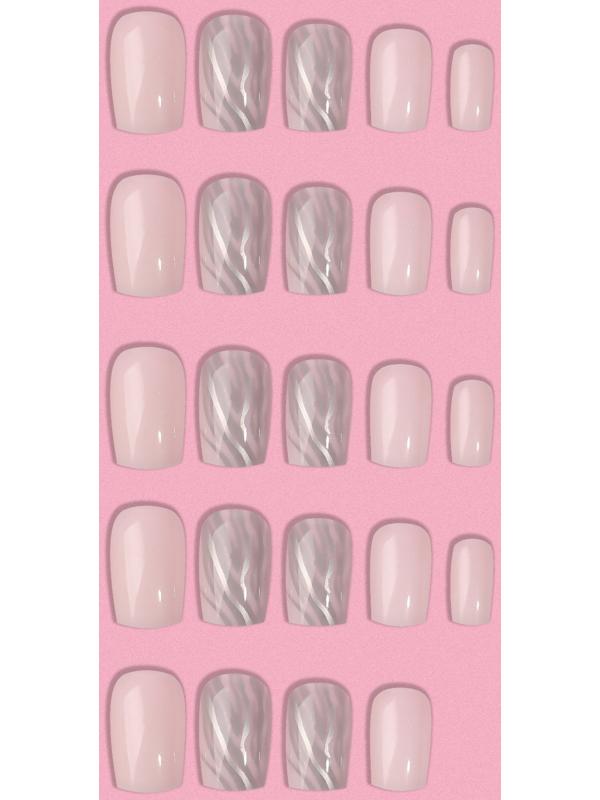 Накладные ногти «Zebra», 24 шт, с клеевыми пластинами, форма мягкий квадрат, цвет белый/серебристый