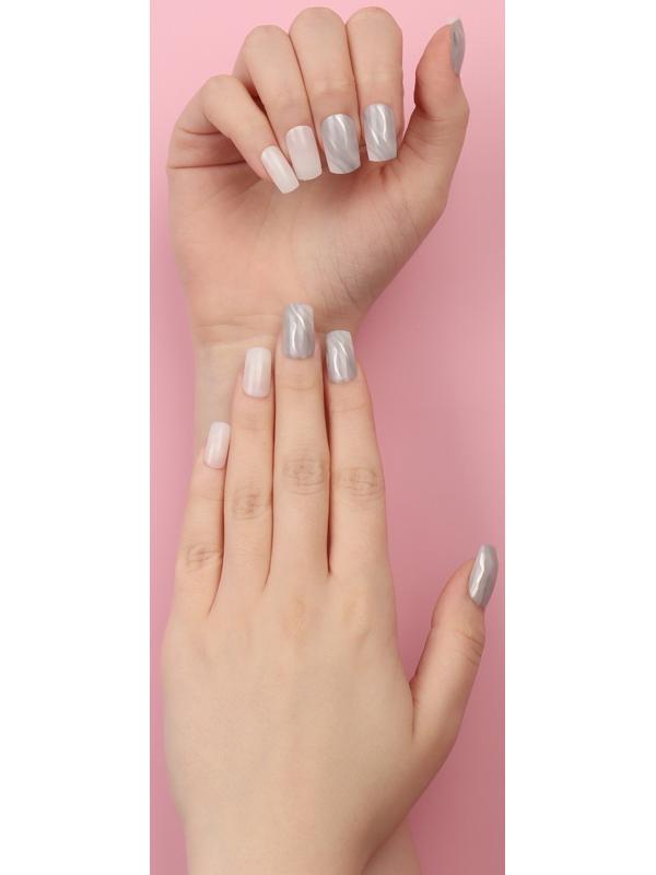 Накладные ногти «Zebra», 24 шт, с клеевыми пластинами, форма мягкий квадрат, цвет белый/серебристый