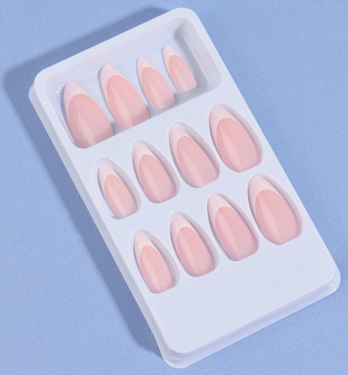 Накладные ногти «Classic French», 24 шт, с клеевыми пластинами, форма миндаль, цвет нежно-розовый/белый