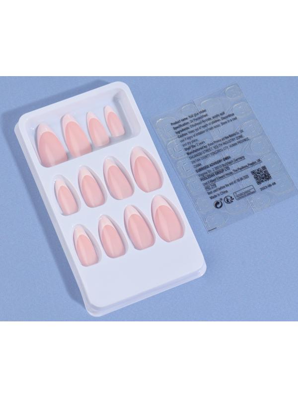Накладные ногти «Classic French», 24 шт, с клеевыми пластинами, форма миндаль, цвет нежно-розовый/белый