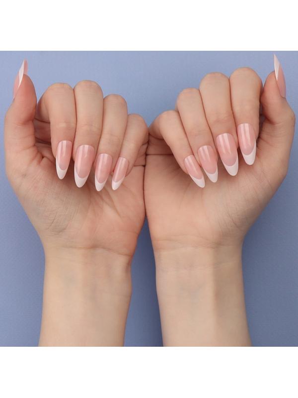 Накладные ногти «Classic French», 24 шт, с клеевыми пластинами, форма миндаль, цвет нежно-розовый/белый