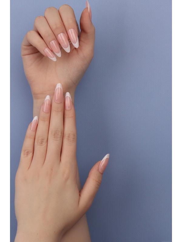 Накладные ногти «Classic French», 24 шт, с клеевыми пластинами, форма миндаль, цвет нежно-розовый/белый