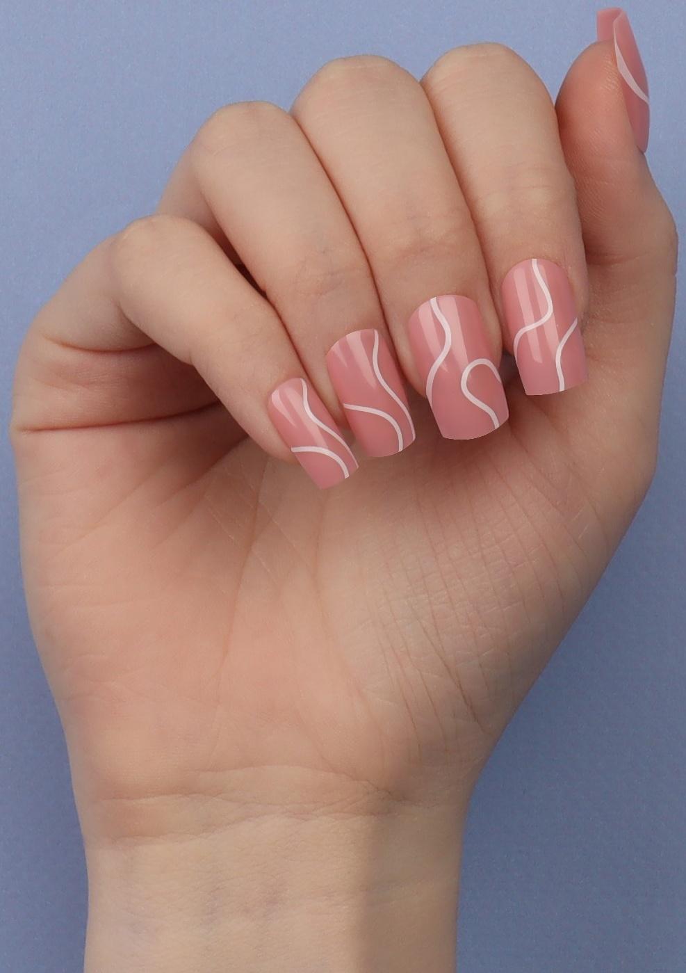 Накладные ногти «lines», 24 шт, с клеевыми пластинами, форма мягкий квадрат, цвет нежно-розовый