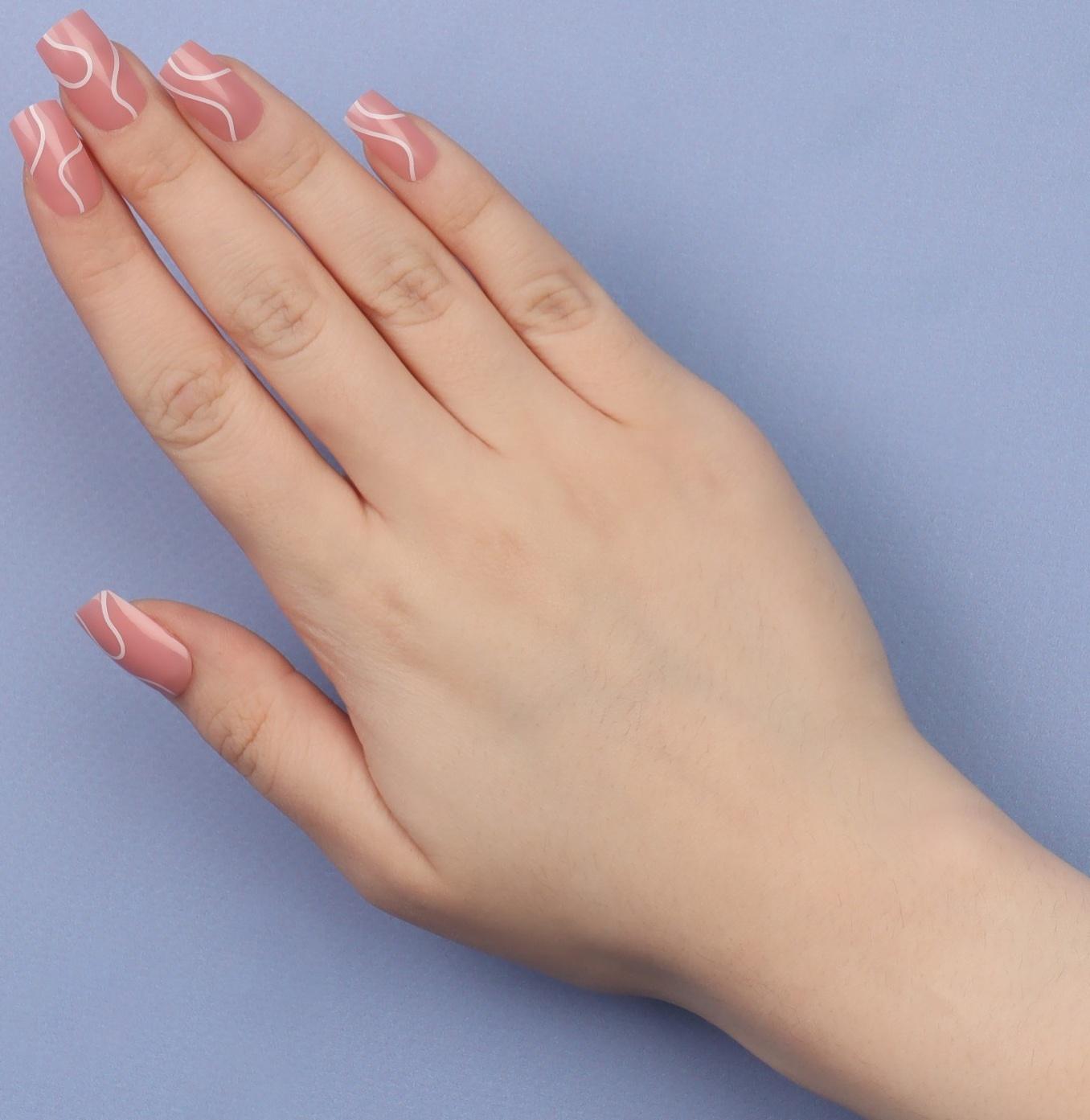 Накладные ногти «lines», 24 шт, с клеевыми пластинами, форма мягкий квадрат, цвет нежно-розовый