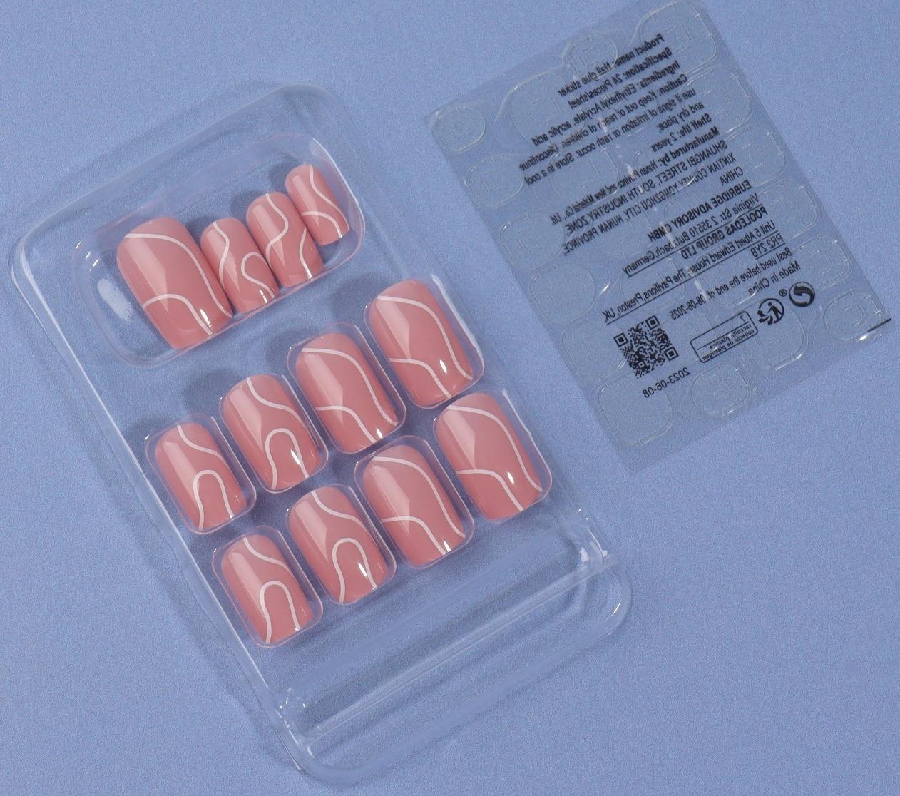 Накладные ногти «lines», 24 шт, с клеевыми пластинами, форма мягкий квадрат, цвет нежно-розовый