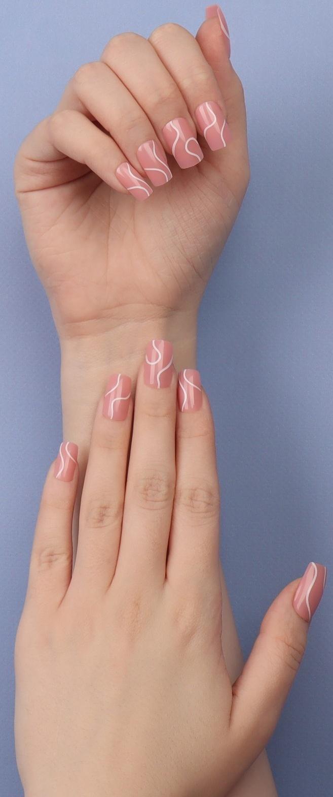 Накладные ногти «lines», 24 шт, с клеевыми пластинами, форма мягкий квадрат, цвет нежно-розовый