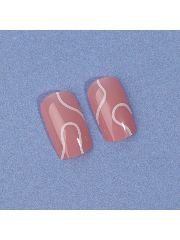 Накладные ногти «lines», 24 шт, с клеевыми пластинами, форма мягкий квадрат, цвет нежно-розовый