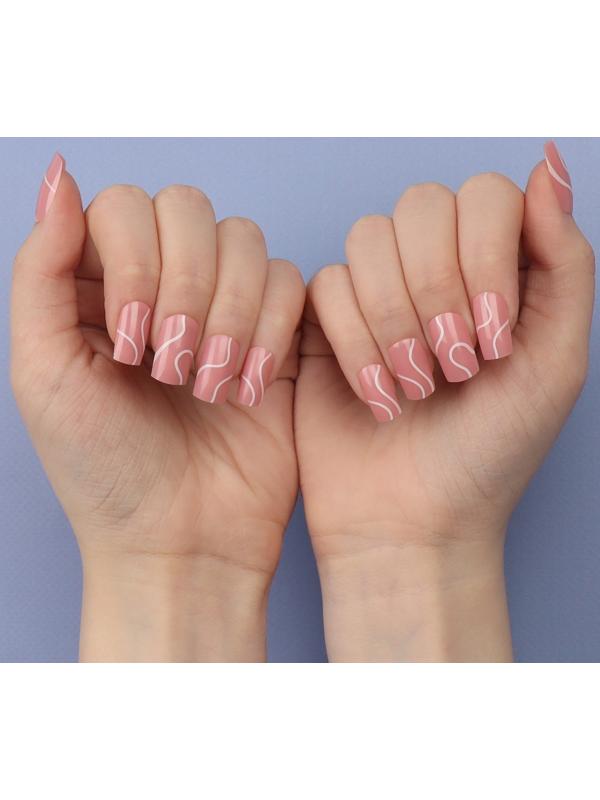 Накладные ногти «lines», 24 шт, с клеевыми пластинами, форма мягкий квадрат, цвет нежно-розовый