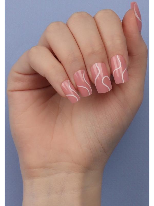 Накладные ногти «lines», 24 шт, с клеевыми пластинами, форма мягкий квадрат, цвет нежно-розовый