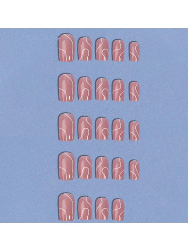 Накладные ногти «lines», 24 шт, с клеевыми пластинами, форма мягкий квадрат, цвет нежно-розовый